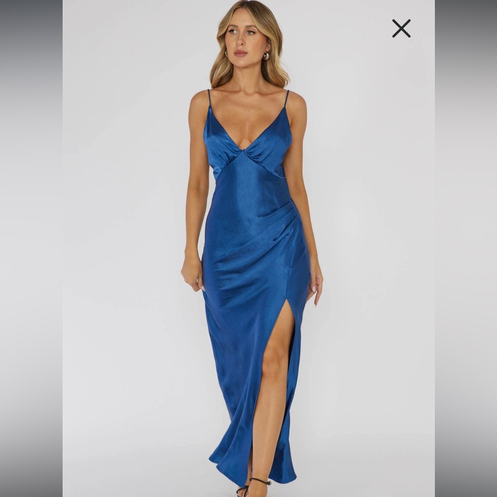 Marlie Side Pleat Maxi Dress Navy-Selfie Leslie